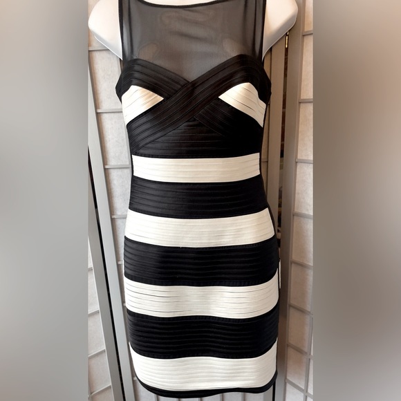 illusion neck black and white BCBG dress - Picture 1 of 3